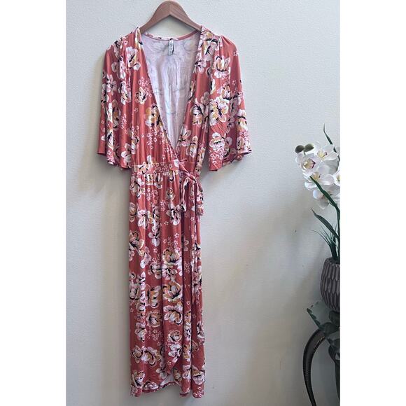Rachel Pally V-Neck Floral Wrap Maxi Dress Wide Sleeves Women's Size Small - Picture 1 of 8